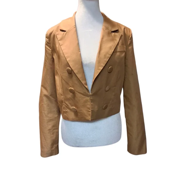 7 For All Mankind Cropped Button Long Sleeve Gold Blazer Women Size Medium - Picture 3 of 16